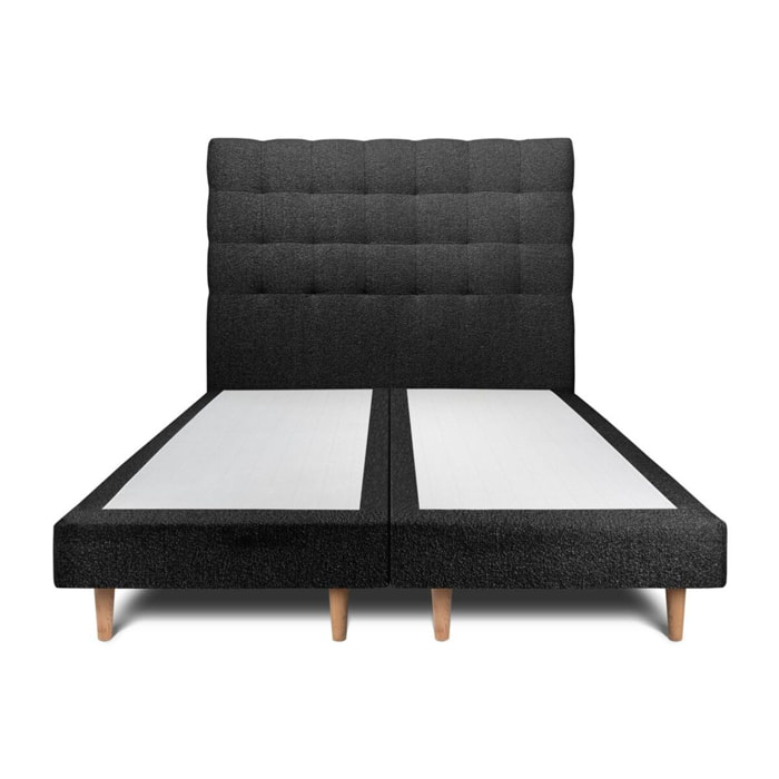 Lit avec tête de lit capitonnée bouclette et sommier tapissier Ep14