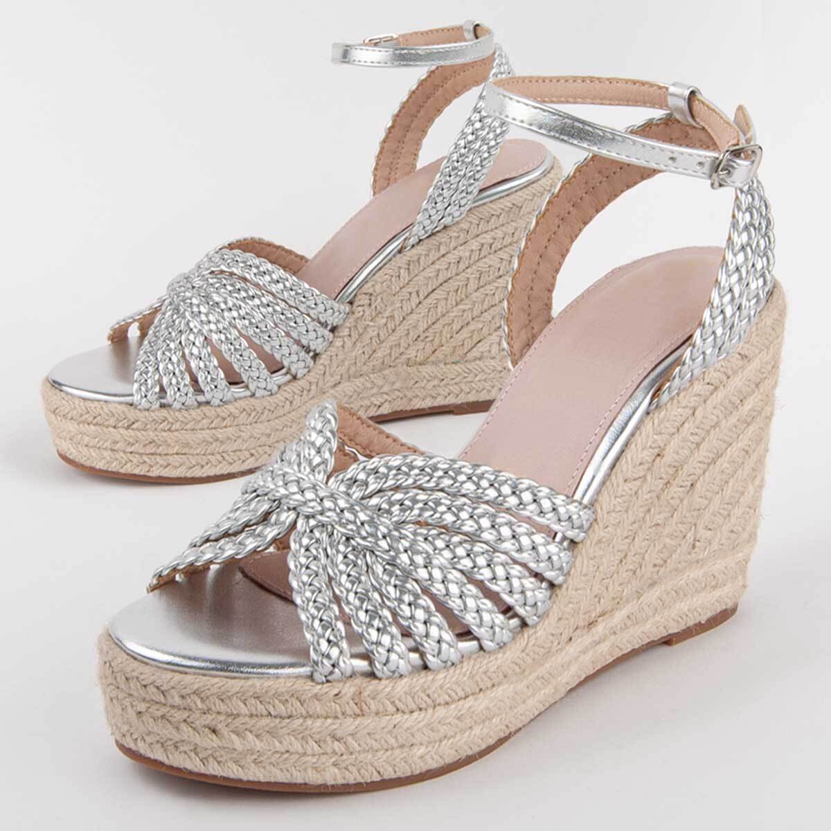 Sandalia De Cuña - Plateado - Altura: 9 Cm