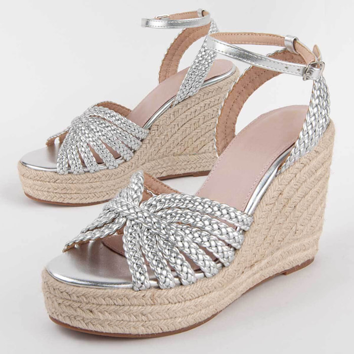 Sandalia De Cuña - Plateado - Altura: 9 Cm