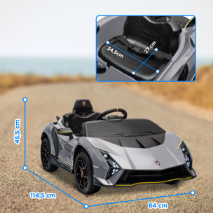 Coche Eléctrico para Niños de +3 Años Lamborghini Autentica Coche Eléctrico con Batería 12V Mando a Distancia Faros Bocina Arranque Suave y Música MP3 Gris