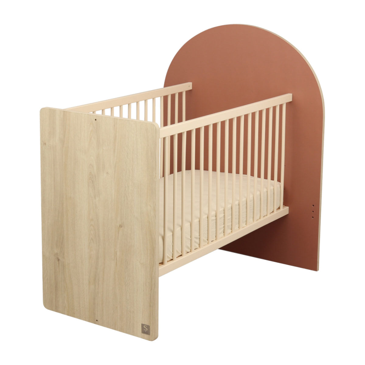 Lit bébé évolutif 120x60 en 90x190 - décor bois chêne sépia forme arche