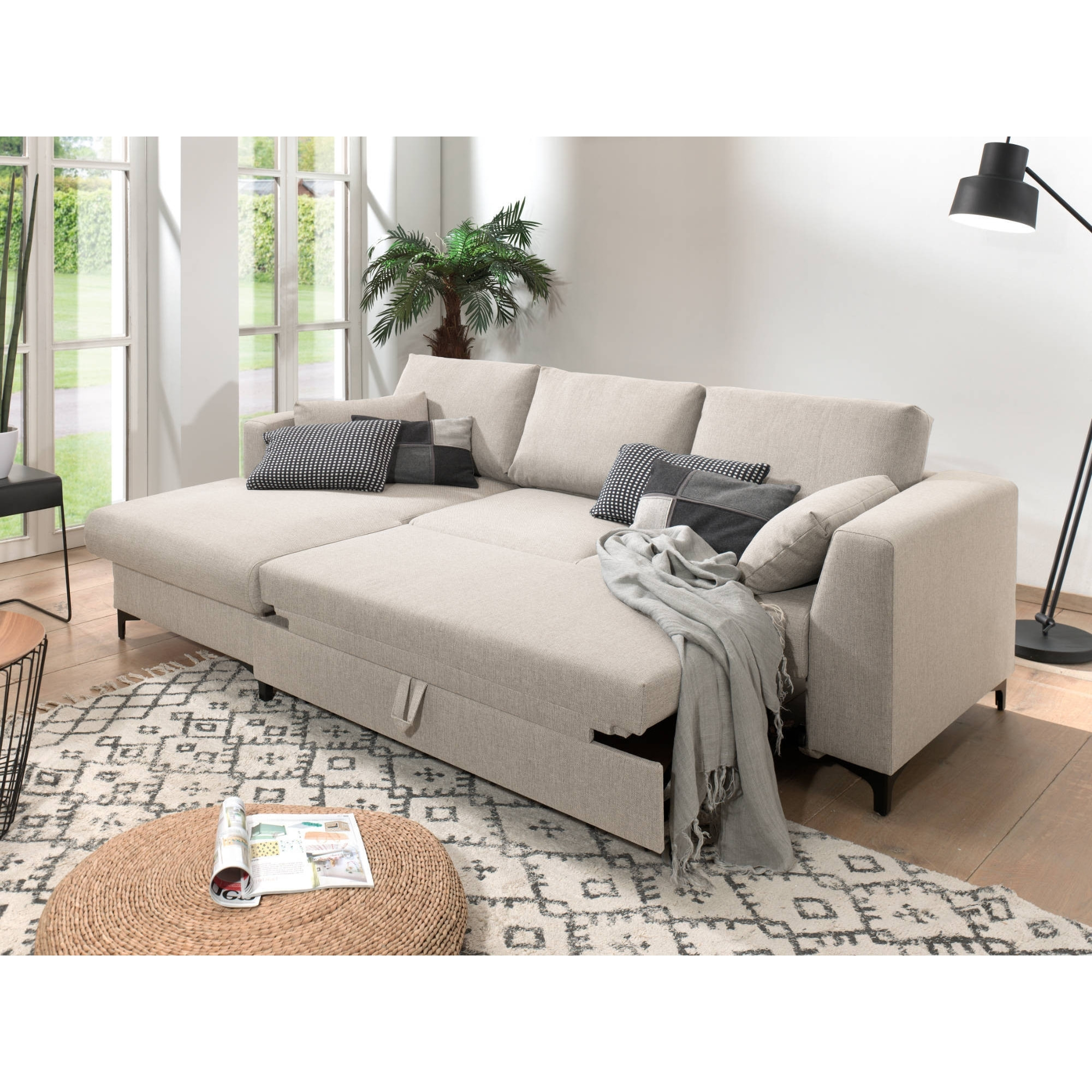 Tala - canapé d'angle gauche - convertible avec coffre - 4 places - en tissu - Beige