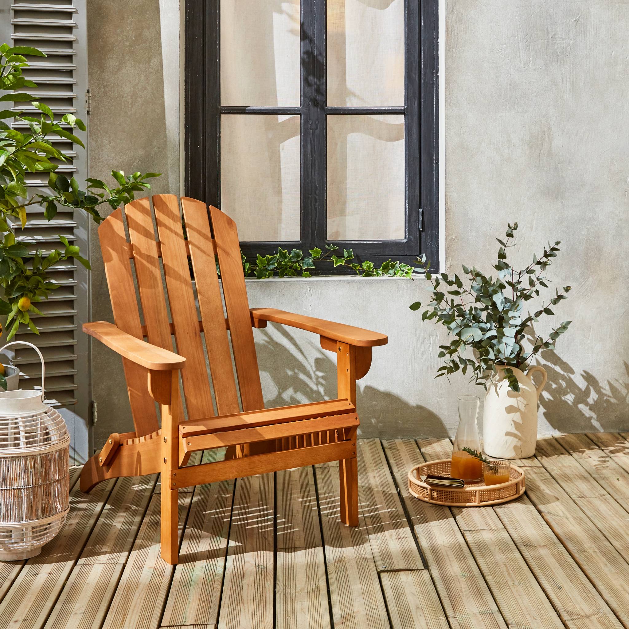 Fauteuil de jardin en bois - Adirondack Salamanca- Eucalyptus. chaise de terrasse retro. siège de plage