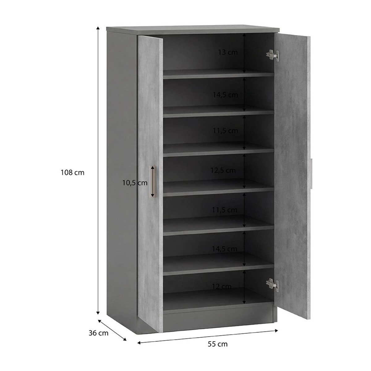 Zapatero de 2 puertas en gris grafito y gris cemento 55x108 cm Liam Gris Grafito - Gris Cemento