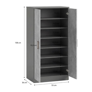 Zapatero de 2 puertas en gris grafito y gris cemento 55x108 cm Liam Gris Grafito - Gris Cemento