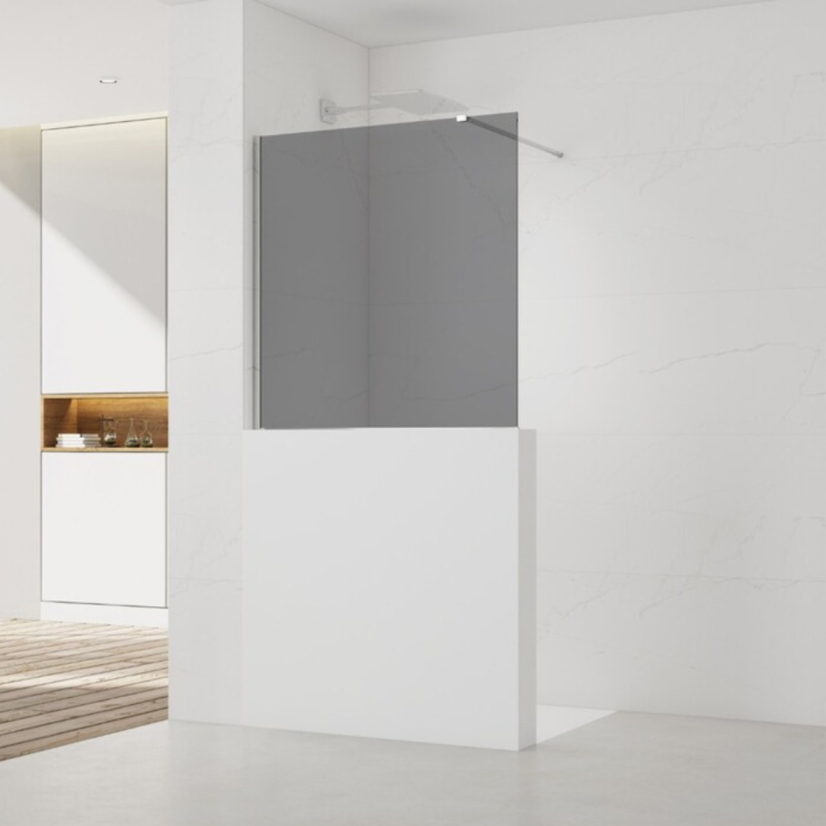 Pare-muret 100x100cm Paroi en verre Crystal Glass® 8 mm anticalcaire, avec bras et profilés chrome brillant (SATBWIS100KSPR)