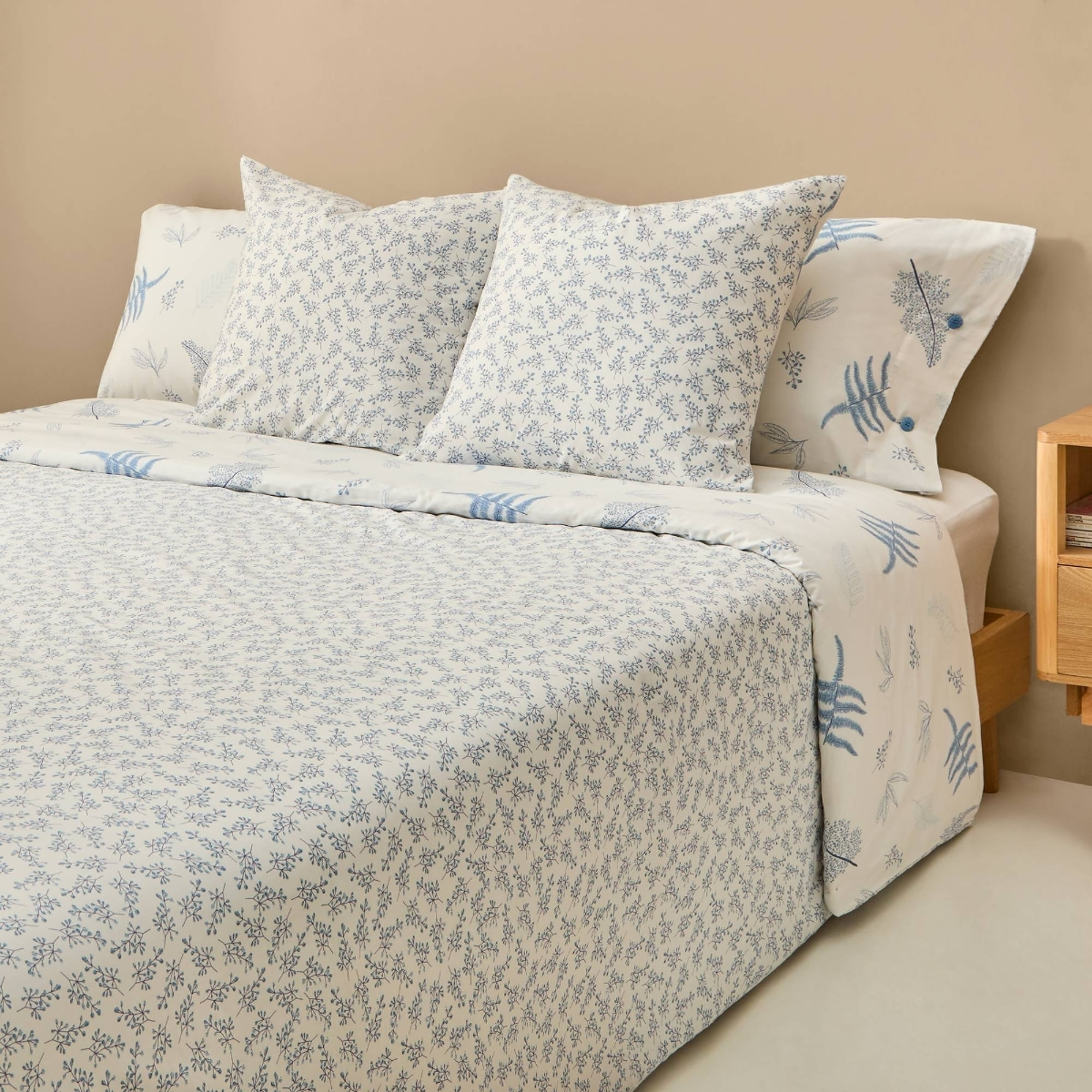 Funda nórdica algodón hojas Lari color azul 100% Algodón percal