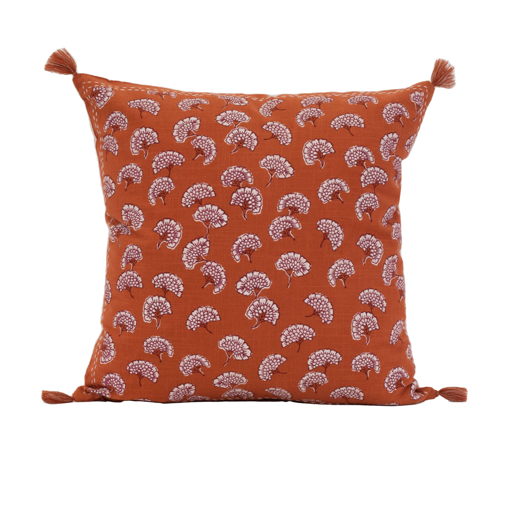 Coussin décoratif imprimé motif floral - Brique