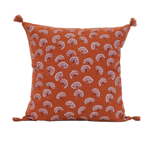 Coussin décoratif imprimé motif floral - Brique
