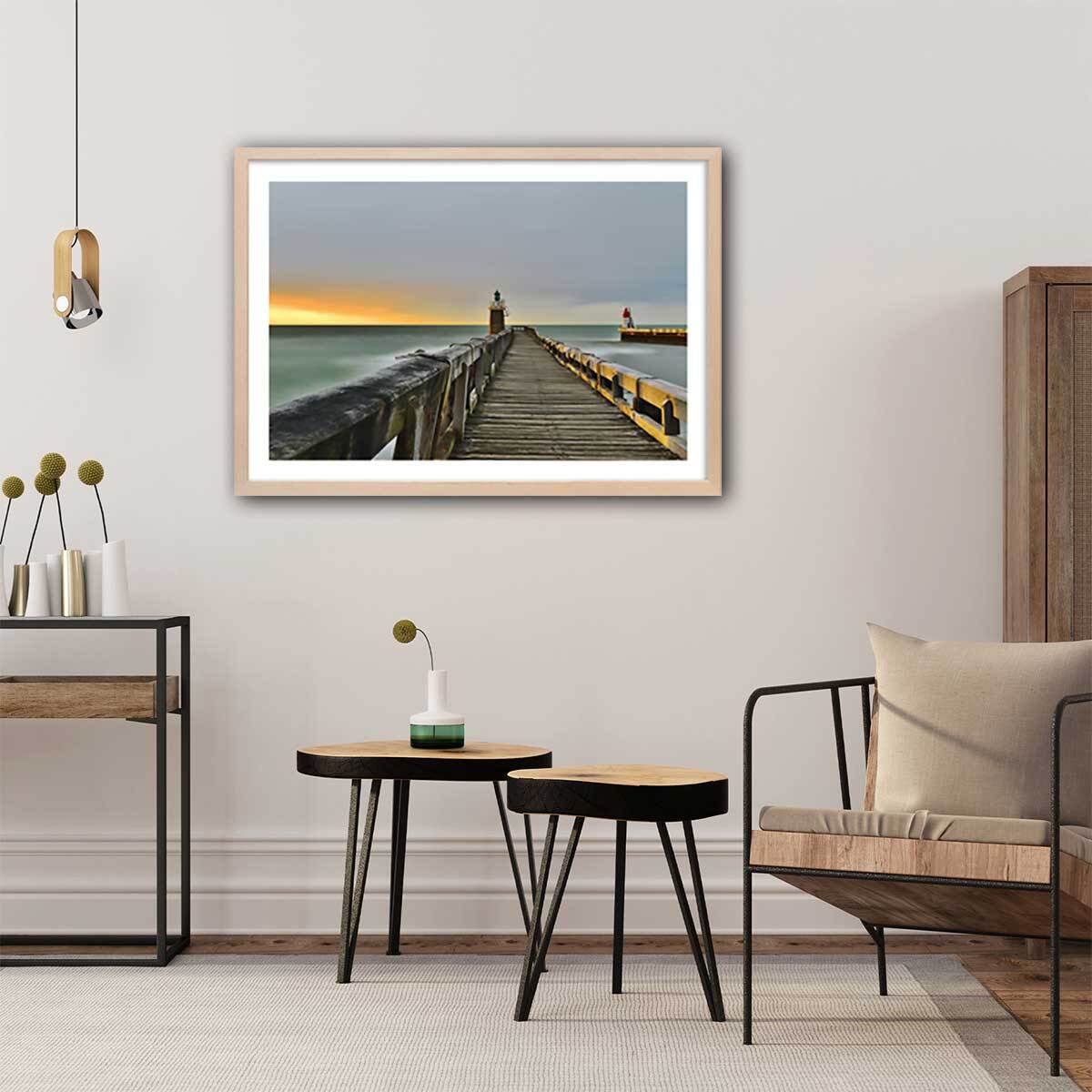 Affiche photo capbreton glassy sous estacade Affiche + cadre en bois - Chêne