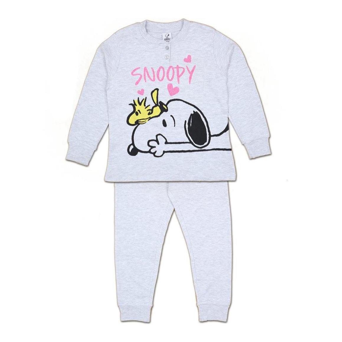 Pigiama Bambina Snoopy Grigio Autunno Inverno Lei Snoopy Grigio