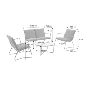 Salon de jardin acier, verre et textilène 4 places FORZA