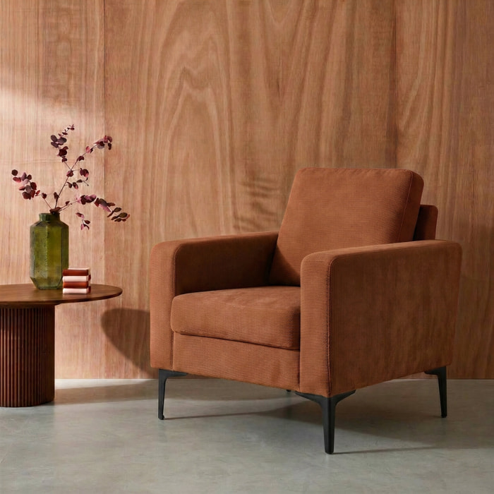 Fauteuil pieds métal velours côtelé BJORN