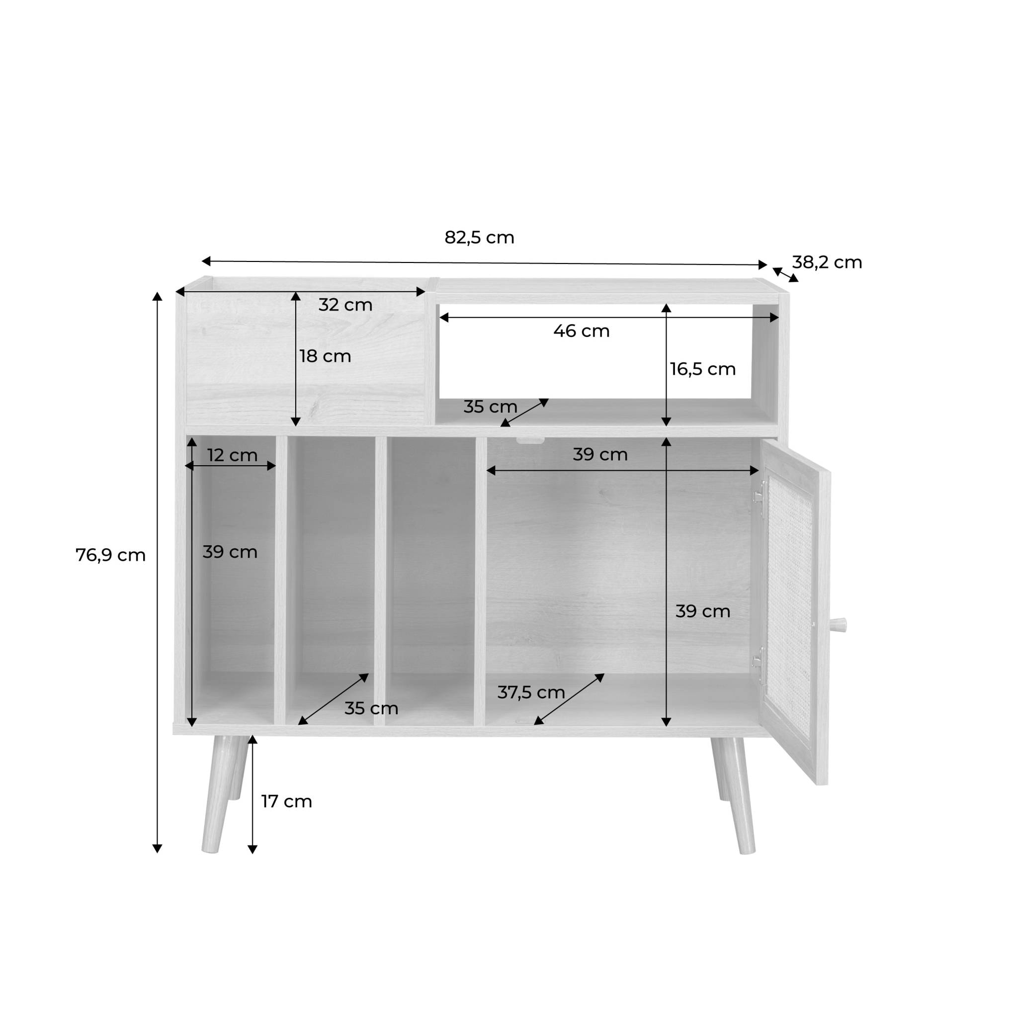 Meuble vinyle cannage et décor bois Bohème 1 porte et 4 casiers 83cm