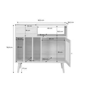 Meuble vinyle cannage et décor bois Bohème 1 porte et 4 casiers 83cm
