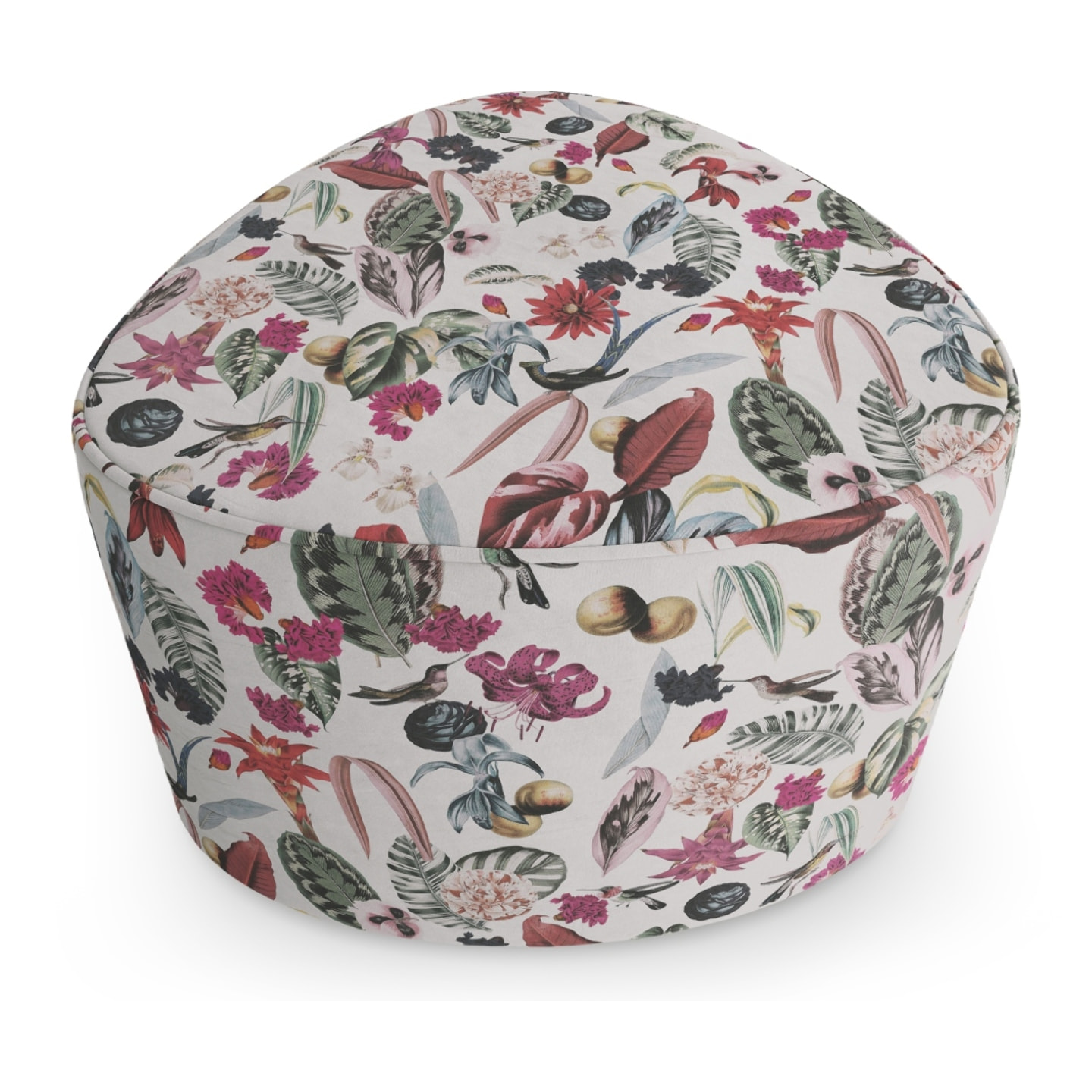 Pouf "Andalou" en velours motif tropical