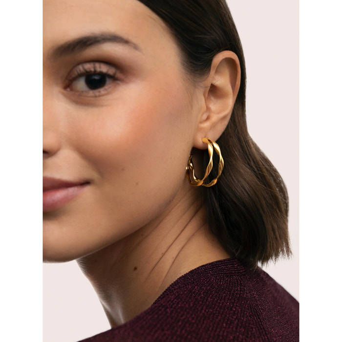 Pendientes Doble Organic River Acero Baño Oro