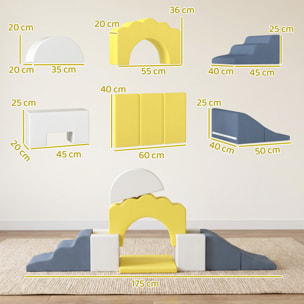 Parcours motricité bébé modulable 7 pièces zippées déhoussables velours multicolore