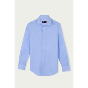 Camicia Uomo 1 Bottone Francese Slim Cotone Unito Celeste