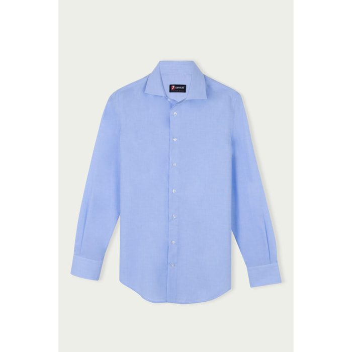 Camicia Uomo 1 Bottone Francese Slim Cotone Unito Celeste