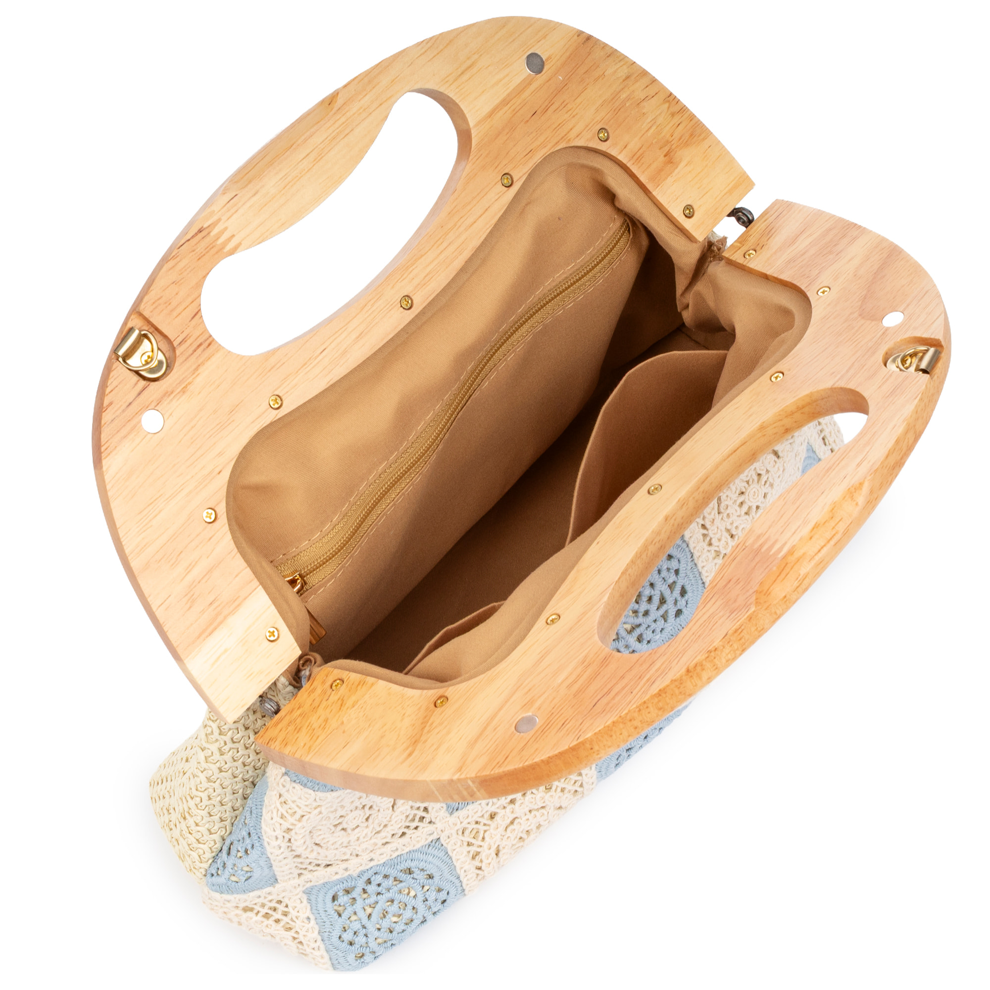 Barbaira Borsa a mano Donna. Realizzata in legno naturale e cotone.
