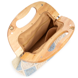 Barbaira Borsa a mano Donna. Realizzata in legno naturale e cotone.