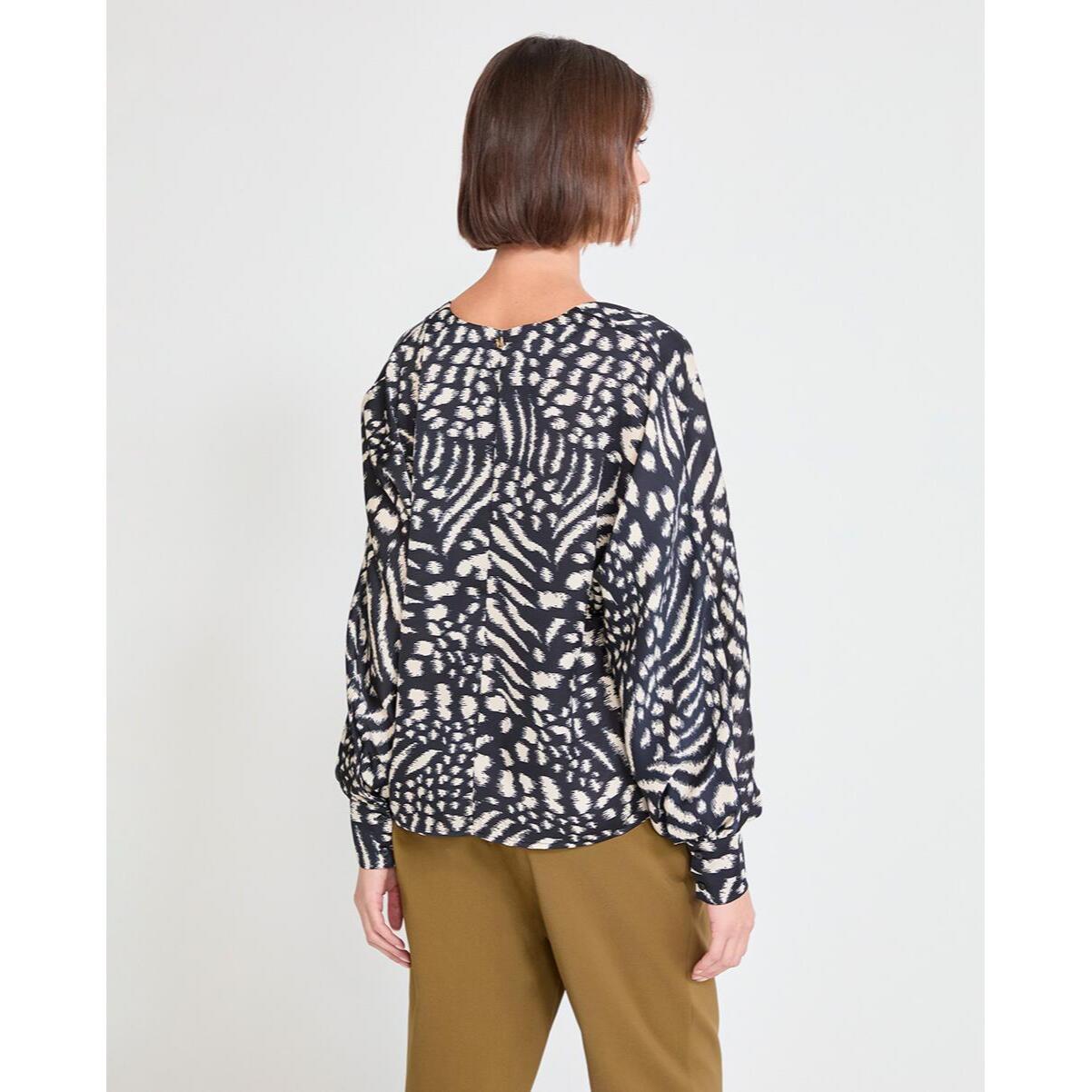Blusa stampata con maniche a sbuffo e scollo a V