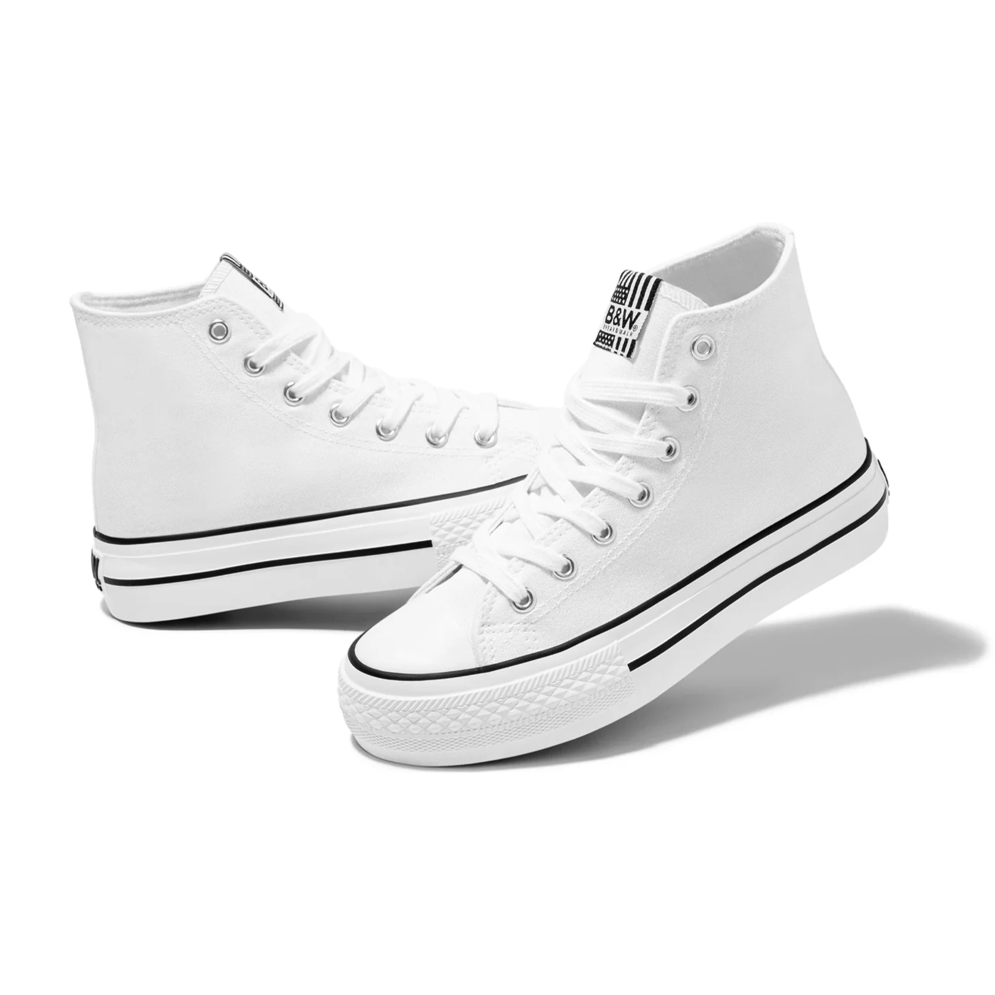 Zapatilla Alta Doble Plataforma Lona Blanco B&W