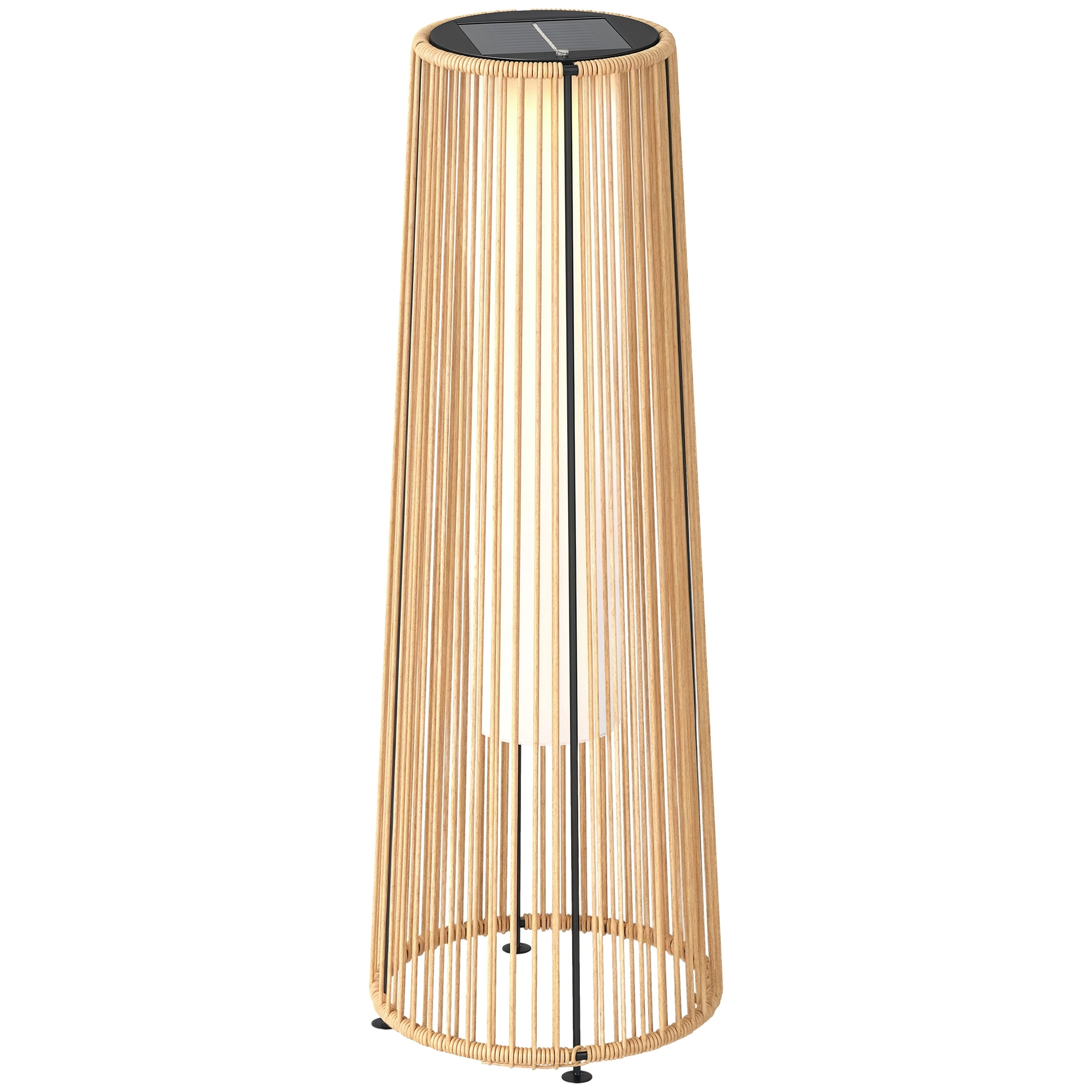 Linterna de Jardín de Ratán Sintético Farola Solar Exterior con Luces LED Encendido y Apagado Automático Impermeable para Terraza Balcón Patio Ø21,5x61 cm Natural
