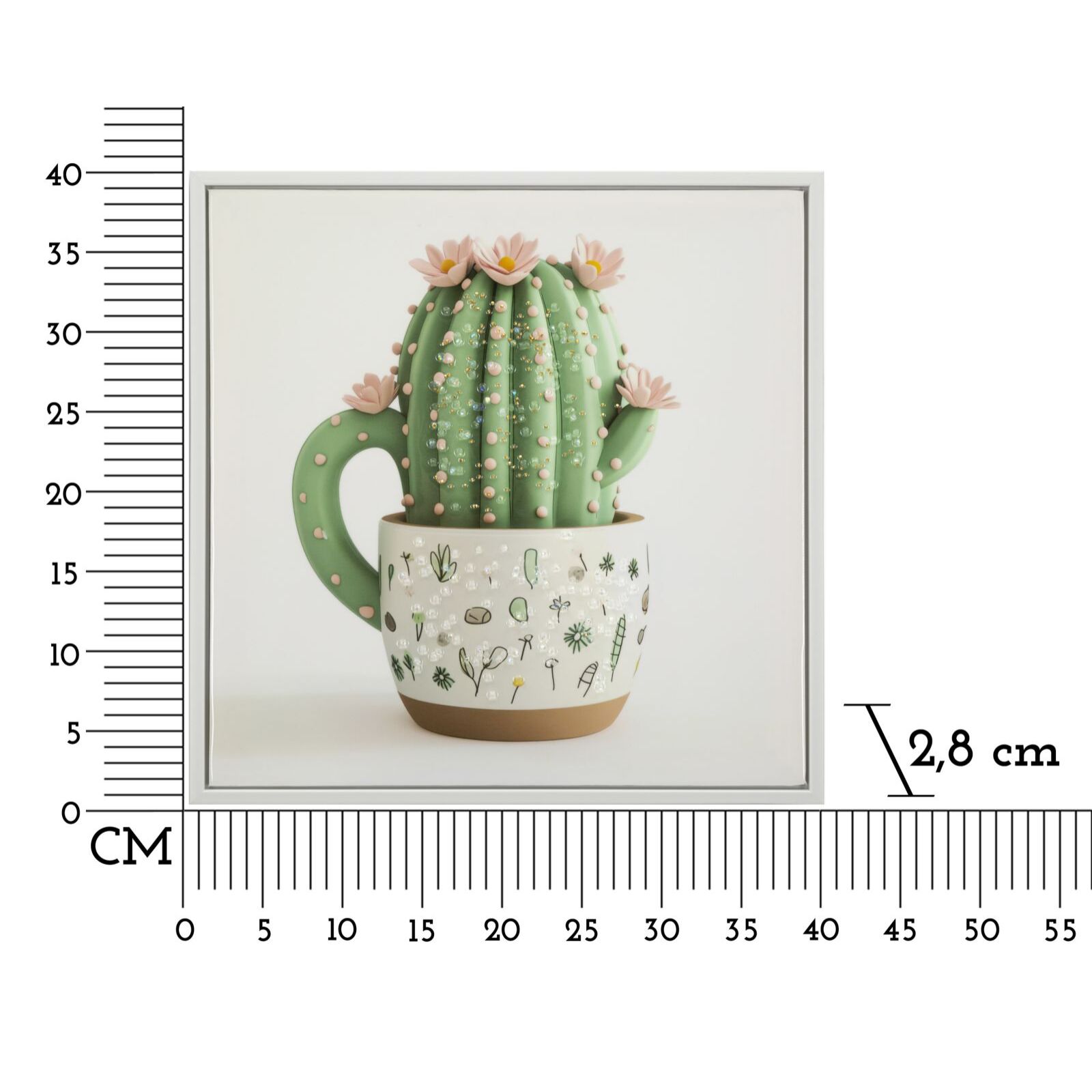 STAMPA SU TELA LACCATA C/CORNICE VASETTO CACTUS -B- CM 40X2,8X40