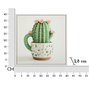 STAMPA SU TELA LACCATA C/CORNICE VASETTO CACTUS -B- CM 40X2,8X40