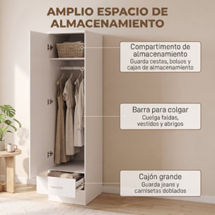HOMCOM Armario Dormitorio Moderno, Armario Ropero con Barra para Colgar, Cajón, Estante Superior, 40x52x170 cm, Blanco