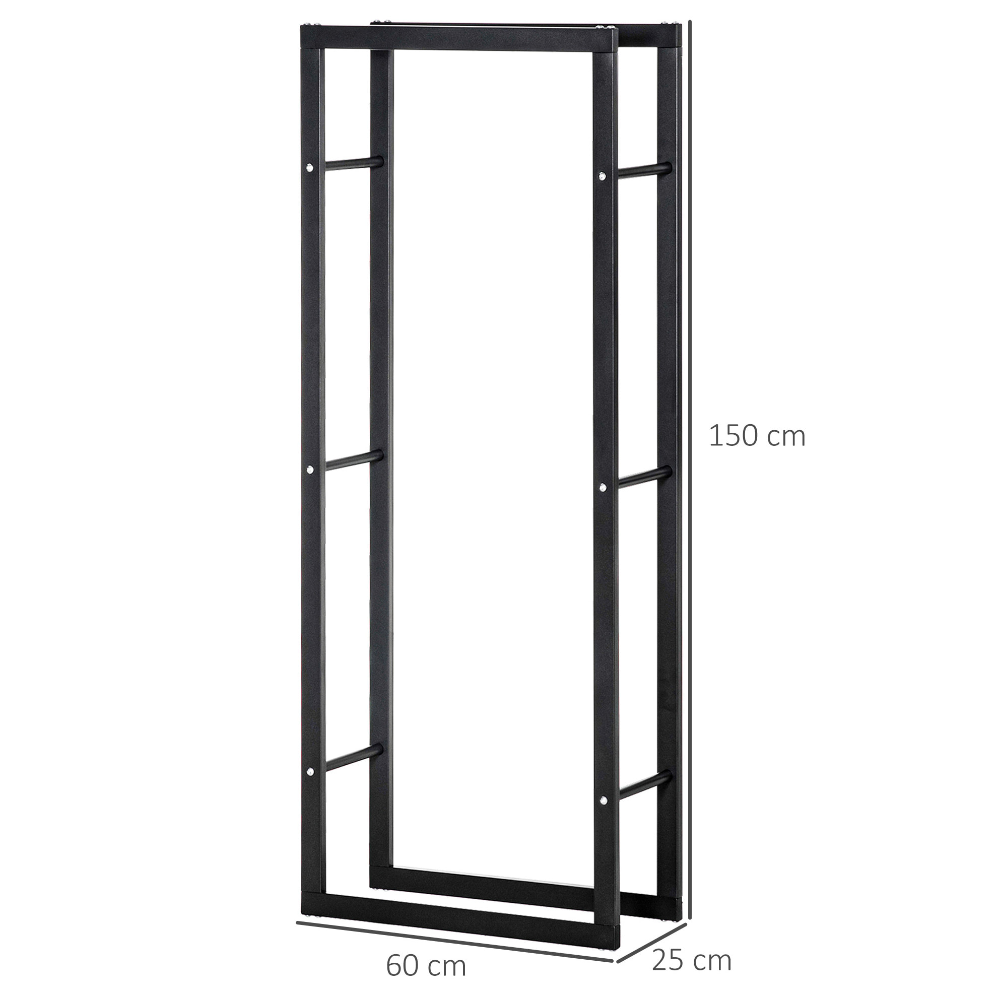 Soporte para Leña Estante de Leña Metálico Leñero de Exterior de Metal para Interior y Exterior Carga 100 kg 60x25x150 cm Negro