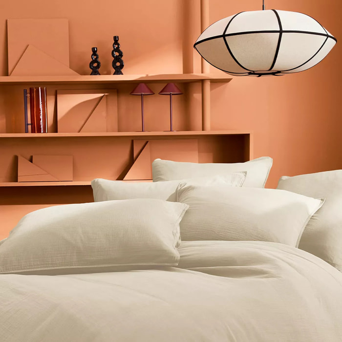 Lot de 2 taies gaze de coton lavé uni beige Malia lin