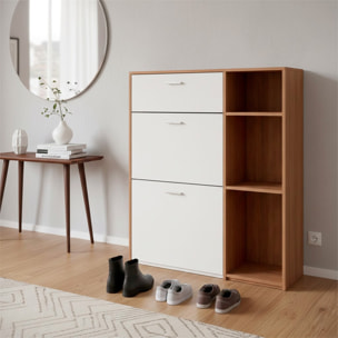 Scarpiera Mobile Portascarpe Salvaspazio Ingresso Con 2 Ribalte Doppia Profondità 1 Cassetto 3 Vani A Giorno 90x101.5x26 Cm Bianco Noce
