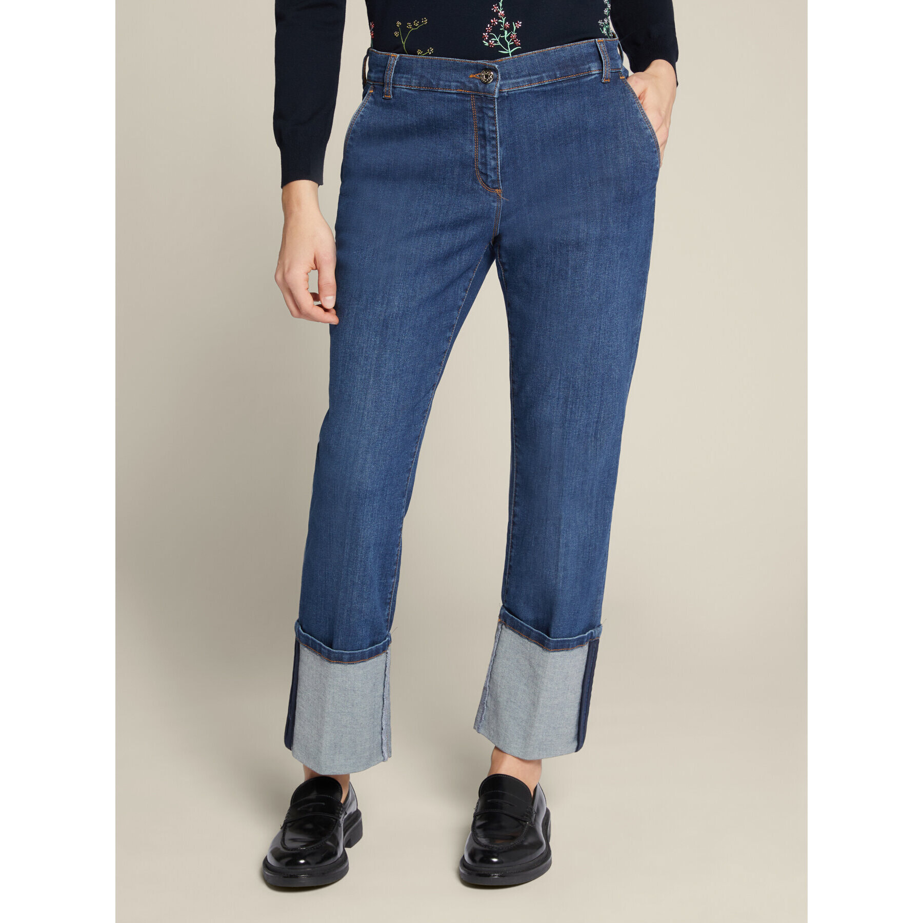 Elena Mirò - Jeans con risvolto in cotone sostenibile - Blu