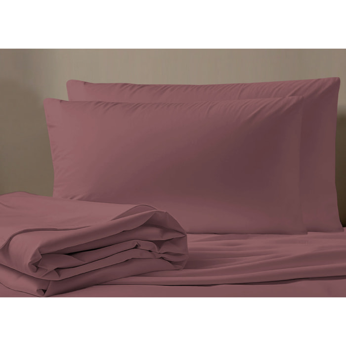 Completo Lenzuola No Stiro In Tinta Unita Con Angolo H.27 cm Colore Orchidea
