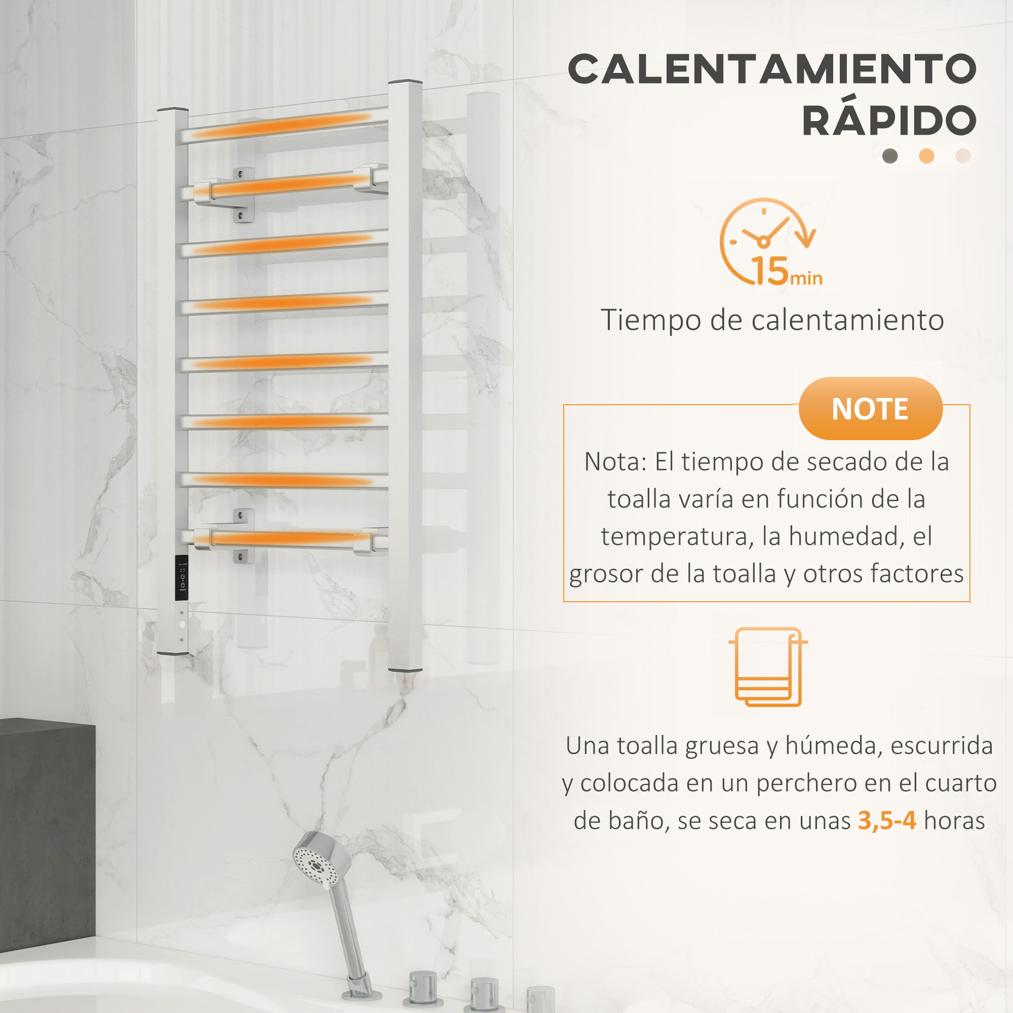 Toallero Eléctrico de Pared o Suelo 150â‚¬Â¯W Radiador Toallero Eléctrico de Aleación de Aluminio con Función de Temporizador y 8 Barras para Baño 53x35x90 cm Plata