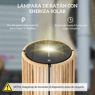 Linterna de Jardín de Ratán Sintético Farola Solar Exterior con Luces LED Encendido y Apagado Automático Impermeable para Terraza Balcón Patio Ø21,5x61 cm Natural