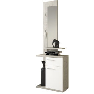 Mobile Da Ingresso Set Con Specchio E Scarpiera a Ribalta Mobile Salvaspazio Con Cassetto e Ripiani Per Ingresso 61x28x185 Cm Bianco E Grigio Cemento