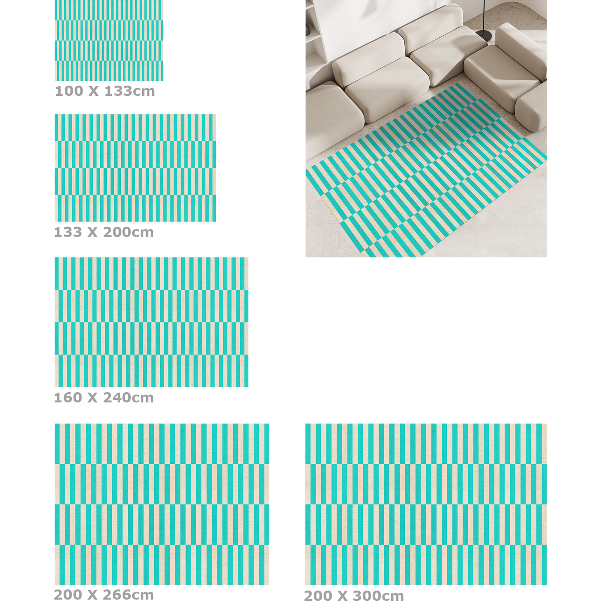 Alfombra de vinilo Dynamic Turquesa 200x266 cm -PVC antideslizante, vinilica para cocina o salón, lavable, estilo abstracto