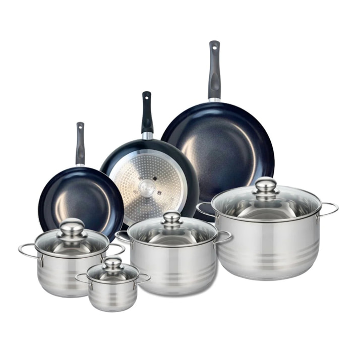 Ensemble de 3 Poêles de cuisson 20, 24 et 28 cm et 4 faitouts 12, 16, 20 et 24 cm Elo Prima Brillant