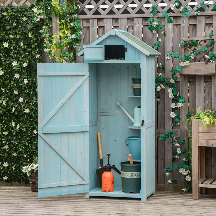 Armario de Jardín de Madera 77x54,2x179 cm 0,3 m² Cobertizo para Almacenaje de Herramientas con 3 Estantes y 2 Puertas con Cerrojo para Patio Terraza Azul y Verde