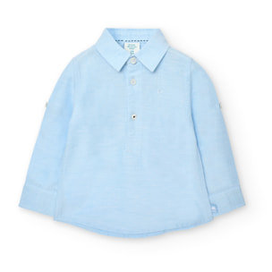 Camisa larga niño, lino estampada lisa, cuello camisero.