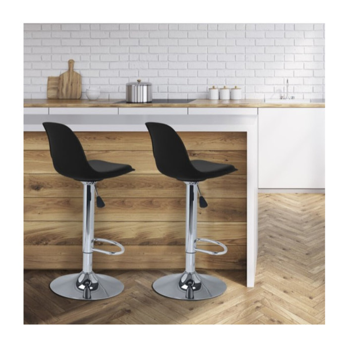 Tabourets de bar Karl noirs pied métal réglable - lot de 2