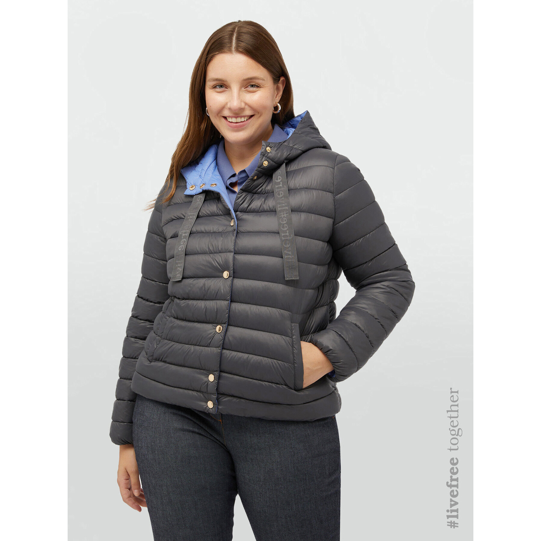 Fiorella Rubino - Piumino leggero con cappuccio e imbottitura in Sorona® Aura - Grigio