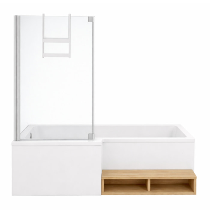 Pack baignoire bain douche 160 x 90  Neo version gauche + pare bain chromé + tablier en niche