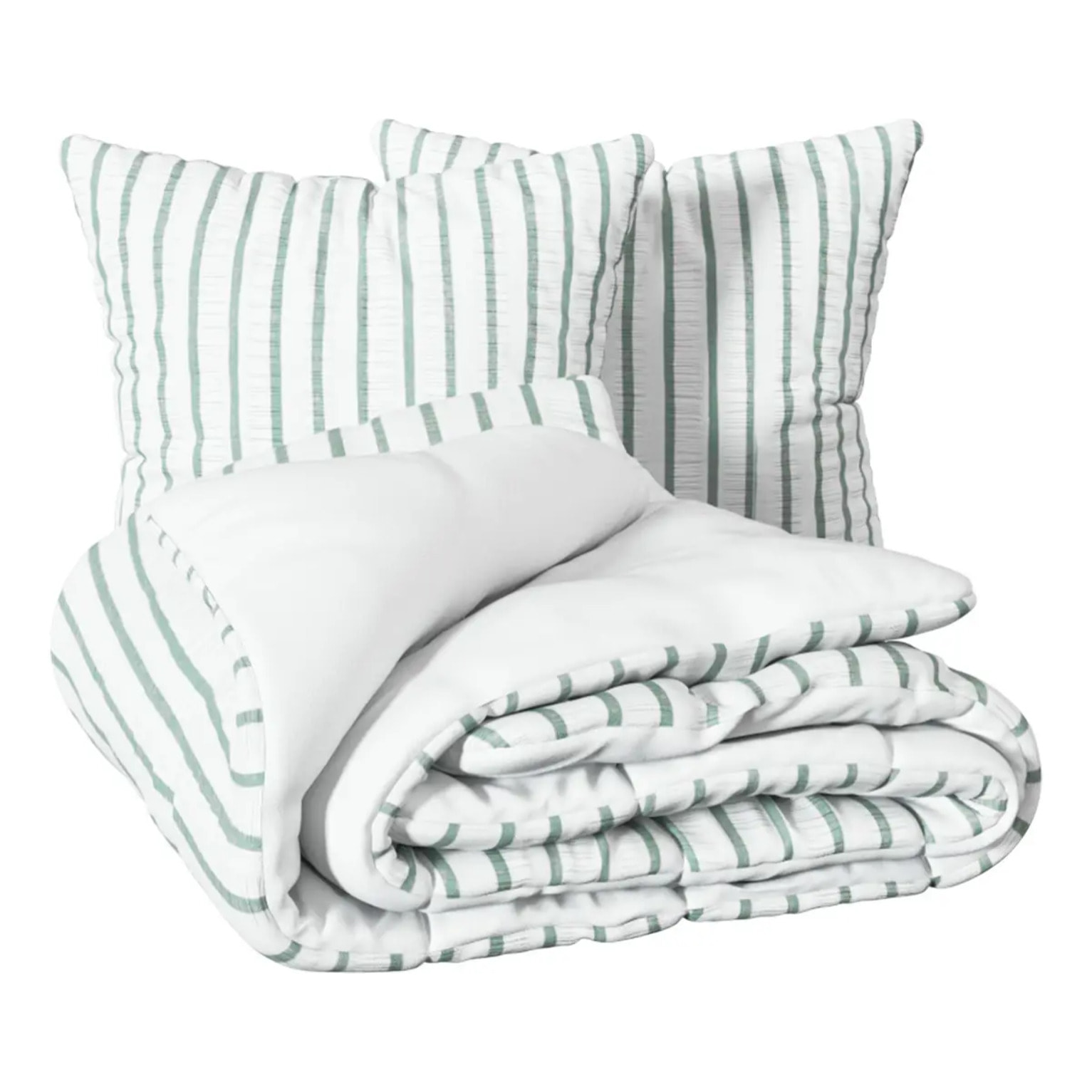 Parure de lit Stripes 240x220cm rayée vert céladon et blanc