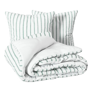 Parure de lit Stripes 240x220cm rayée vert céladon et blanc