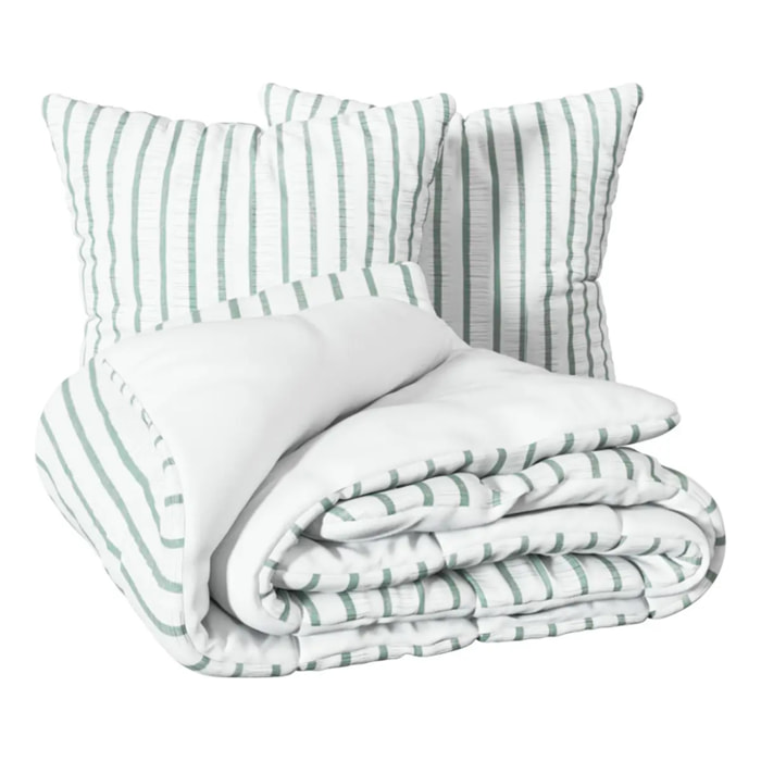 Parure de lit Stripes 240x220cm rayée vert céladon et blanc